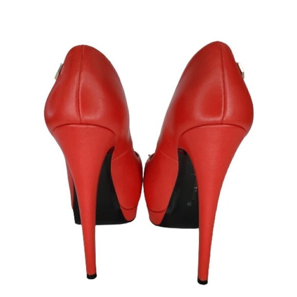 Philipp Plein Studded Skull Leather Peep Toe Pumps Heels - Picture 4 of 7